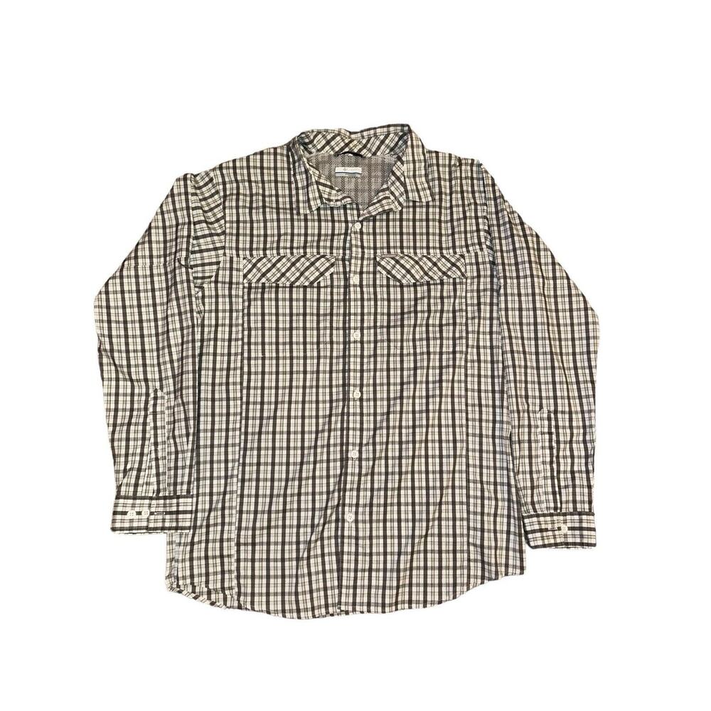 Columbia Shirt Mens Large Button Roll Up Long Sleeve Plaid Grey White Outdoor
